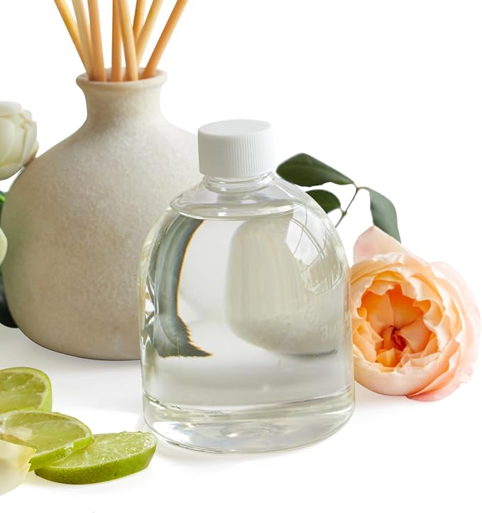 Blueme Balance Wellness Diffuser Oil Refill | White Lotus & Tea | 16.91 Fl Oz - Refillable Diffuser, Essential Oils, Ceramic, Rattan Reeds | Large
