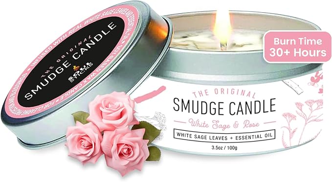 SOUL STICKS Smudge Candle for Cleansing House, Meditation, Chakra Healing, Aromatherapy | 3.5 Ounce Smudge Candle for Spiritual Cleansing (Rose)