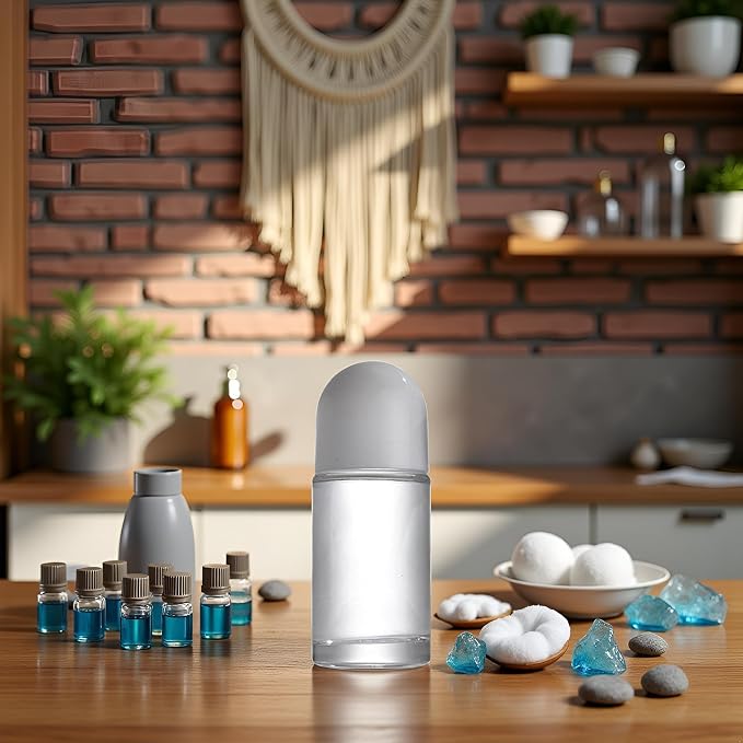 2Pcs White 50ML Glass Empty Roller Bottles with Plastic Roller Ball, Deodorant Roll On Containers Leak Proof Massage Ball Bottles with Cap for Essential Oil Perfume Cosmetics
