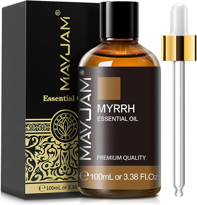 Myrrh Essential Oil 100ML/3.38FL.OZ, MAYJAM Premium Myrrh Oil Essential Oils with Glass Dropper, Great for Diffuser and Candle Making