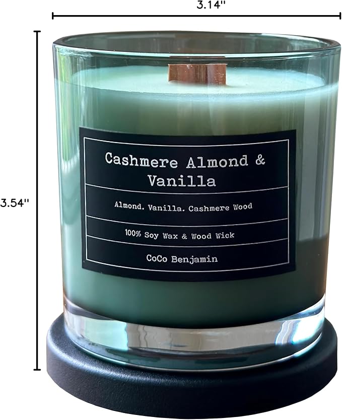 100% Soy, Highly Scented, Hand Poured Soy Candle (Cashmere Almond & Vanilla (Wooden Wick))