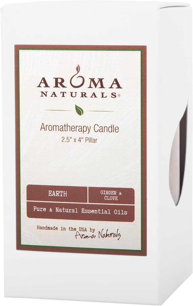 Aroma Naturals Ginger and Clove Essential Oil Beige Scented Pillar Candle, Earth, 2.5 inch x 4 inch
