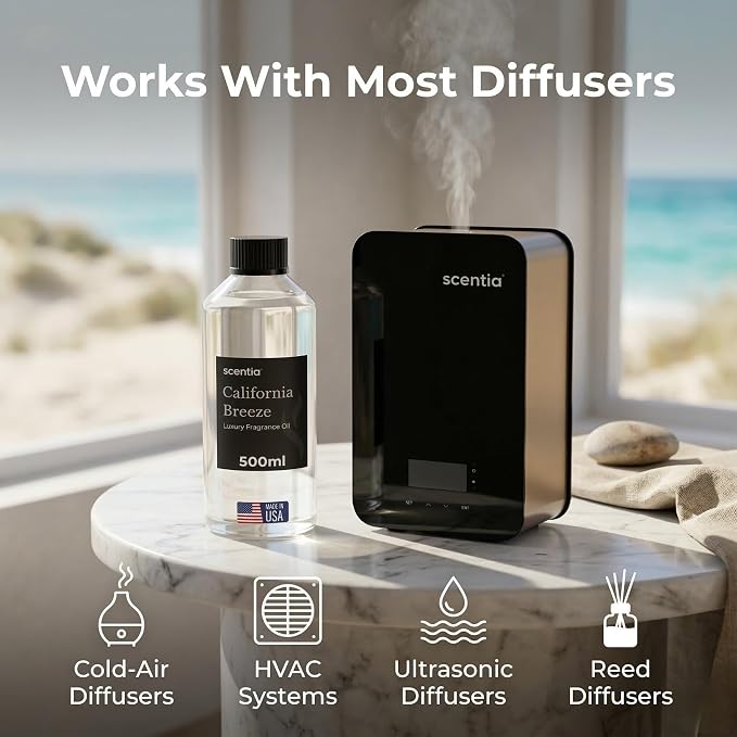 Scentia California Breeze Diffuser Oil for HVAC Scent Machine – Hotel Fragrance Inspired by Delano Beach Club – 500 mL – Orange, Green Tea & Jasmine Oil for Commercial & Cold Air Diffusers