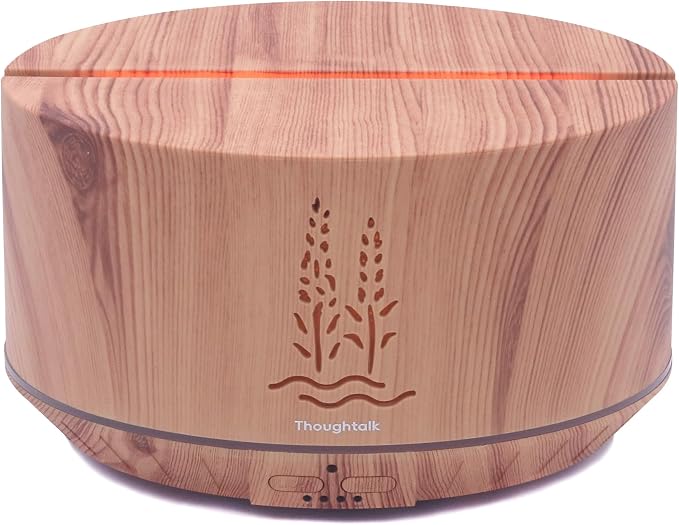 Ultrasonic Essential Oil Diffuser 500ml, Wood Grain Aromatherapy Diffuser with 7 Colors Flame Night Light, 32H Cool Mist for Home Bedroom Large Room Office