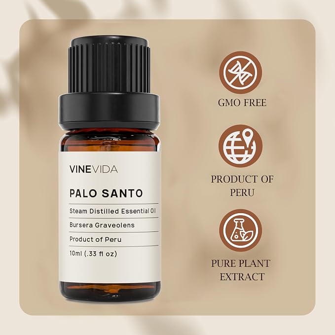 VINEVIDA Palo Santo Essential Oil - Undiluted, 10 mL - DIY Candle Scents, Safe for Skin