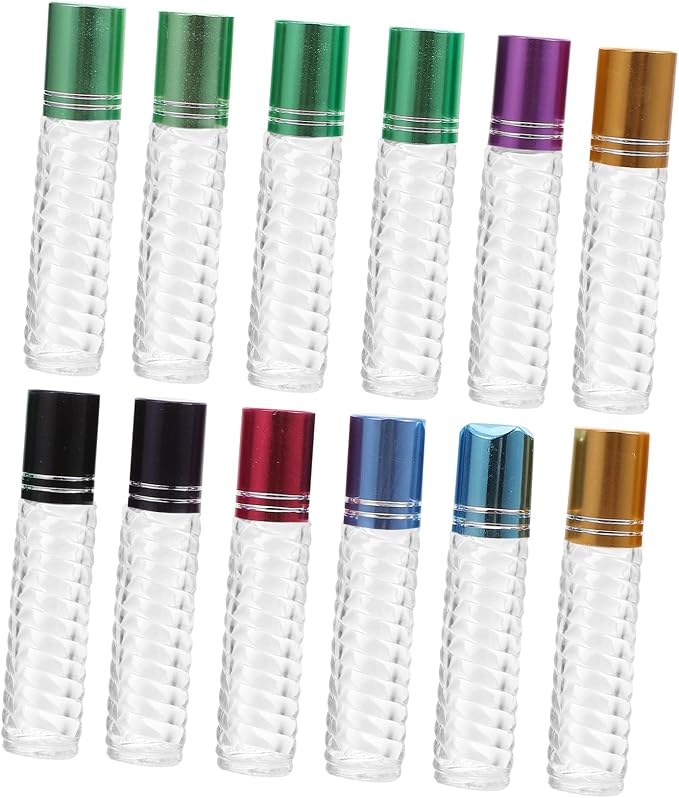 VICASKY 12pcs 5ml Glass Essential Oil Roller Ball Bottles with Caps Refillable Perfume Bottle Kit Portable Travel Roll-on for Aromatherapy and Cosmetic Use Random Color