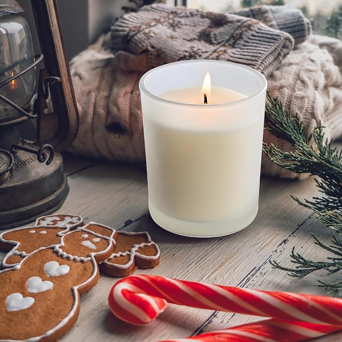 SHOWIN Thick Candle Jars for Making Candles 16 Pcs, 7 OZ Empty Jars with Wood Lids for Candle Making, Sample Container, Frosted White