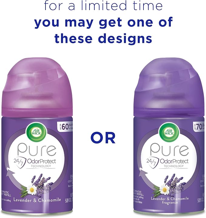 Air Wick Pure Freshmatic Refill Automatic Spray, Lavender & Chamomile, 1ct, Air Freshener, Essential Oil, Odor Neutralization, Packaging May Vary, Clear, 5.89 Ounce (6233877961) (Pack of 2)