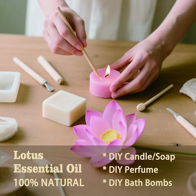 Lotus Essential Oil, Lotus Oil for Meditation, Diffuser, Humidifier, Massage, DIY Candle, Soap, Yoga, Relaxation, Gift Ready,Lotus Fragrance Oil - MLYNKL Essential Oils (4.33 fl oz / 130ml)