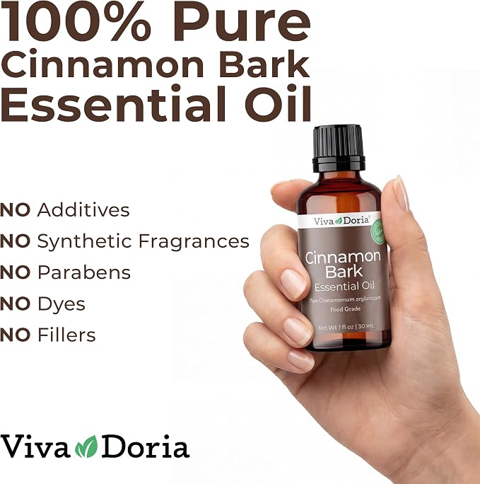Viva Doria Cinnamon Bark Essential Oil, 100% Pure, Natural Essential Oil, Undiluted, for Aromatherapy | Food Grade, 30 mL (1 Fluid Ounce)