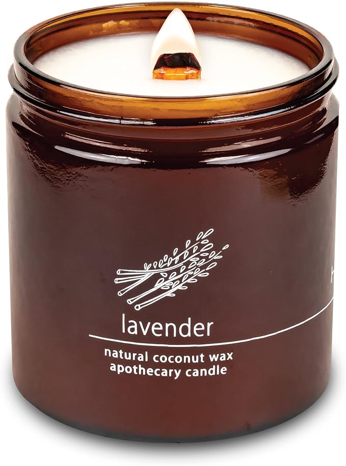 Hemlock Park Lavender Apothecary Scented Candle | Crackling Wood Wick, Botanical Fragrance & Coconut Apricot Wax | Up to 80 Hour Burn Time | 16 oz | Made in USA