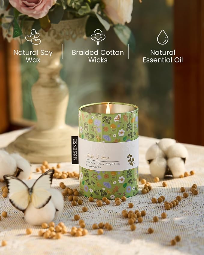 M&SENSE Spring Candle 11.3 oz,Herbs Vines Scented Candle, Non-Toxin Soy Wax for Home Scented, Floral Candles Gift for Women,Up to 70 Hours Burning Long-Lasting Fragrance