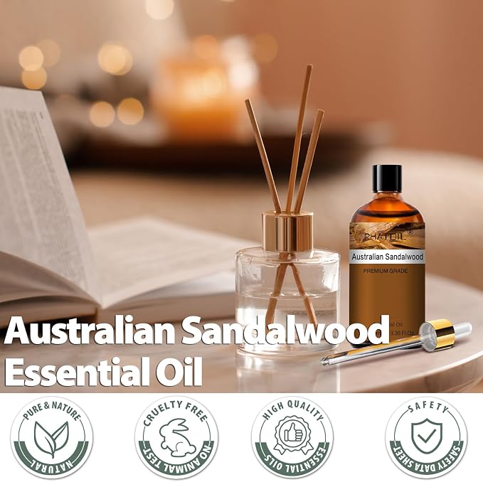 PHATOIL Pure Essential Oil, Pure Oil for Hair Care, Nail Care, Skin Care, Aromatherapy, DIY Candle Soap Making 3.38Fl Oz ( Australian Sandalwood )