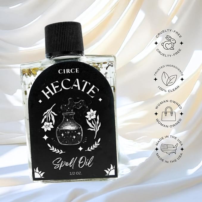 CIRCE Hecate Spell Oil- Invite Wisdom, Transformation & Best Path Discovery - Add to Bath, Use in Rituals, Wear as Fragrance to Align w/Desires - Coconut Oil, Mugwort Herb, Dandelion Herb- 1/2oz