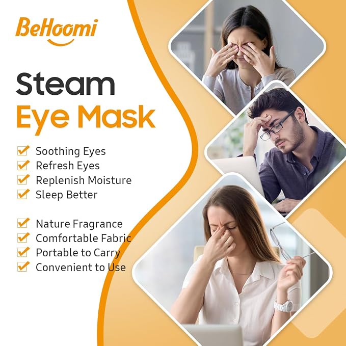 BeHoomi Steam Eye Mask, 10Packs Heated Eye Mask, Self Heating Disposable SPA Warm Compress for Eyes Sleep Mask, Travel Essentials & Relaxation Gifts for Women (Orange Scent)