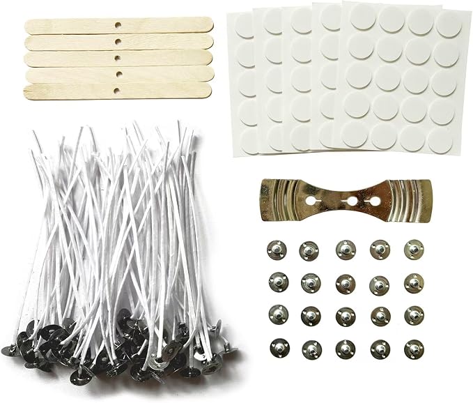 100Pcs Candle Wicks 5 Inch,100pcs Candle Wick Stickers,Candle Wick Centering Device,20 Pcs Metal Sustainer Tabs,5pcs Candle Wick Holder Materiales para Hacer Velas