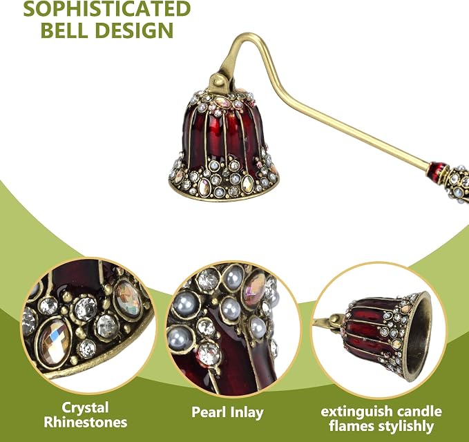 Decorative Candle Snuffer, Red and Gold Tone with Rhinestone Accents, Zinc Alloy and Resin, 6.69x2.35x1.55 Inch (Red)