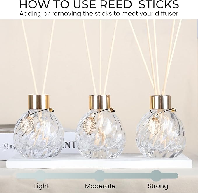 8Pcs Reed Diffuser Set with Metal Golden Decoration, 3.5oz-4.2oz Empty Bottles with 20Pcs Reed Sticks, Unique Design Bottles for Home and Office