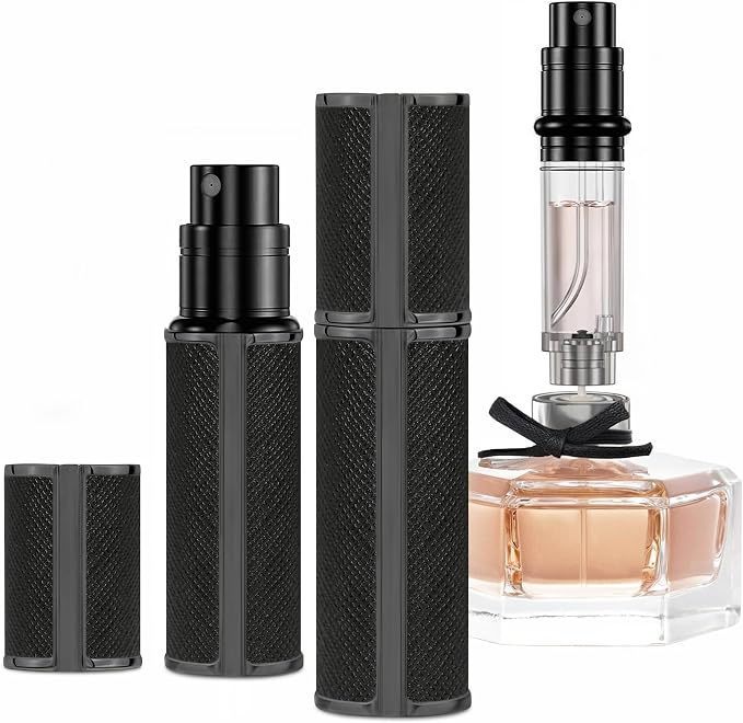 5ml Perfume Spray Bottle, AG00BK Leather Refillable Dispenser Bottom Fill Fragrance Scent Container, Portable and Leak-proof Suitable for Traveling & Outgoing (Black)