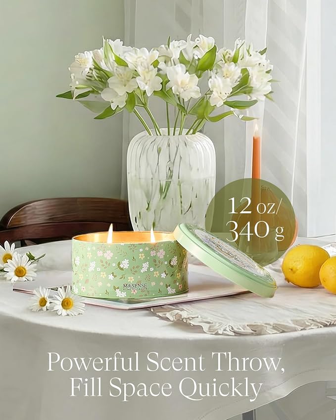 M&SENSE 2 Wicks Gardenia Scented Candle 12oz | Soy Wax, Natural, Floral Scent, Spring