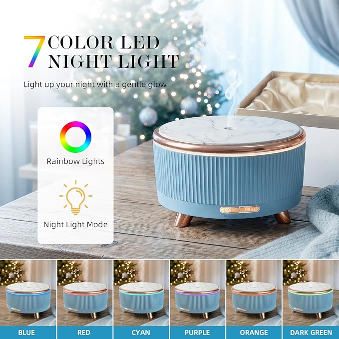 500ML Large Capacity Essential Oil Diffuser, Ultrasonic Aromatherapy Diffuser with 7 Color LED Lights with Remote Control, Cool Mist Humidifier, Timed Mist, Auto Shut-Off (Blue)