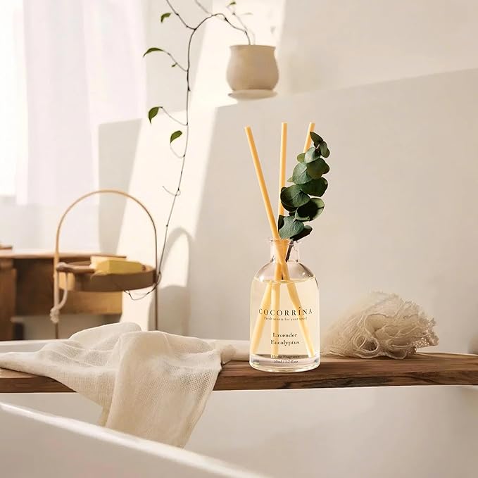 COCORRÍNA Eucalyptus Reed Diffuser Set of 3 - Lavender Eucalyptus, Black Forest, Clean Cotton Scents, 1.7 fl oz Each, Total 5.1 oz, Scented Oil Diffusers for Home & Office﻿