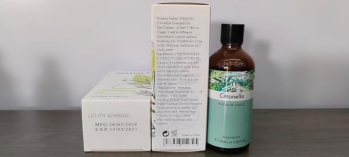 PHATOIL 100ML Citronella Essential Oil, for Aromatherapy Diffusers, Humidifiers, Great for DIY Candle and Soap Making, Gift for Friend