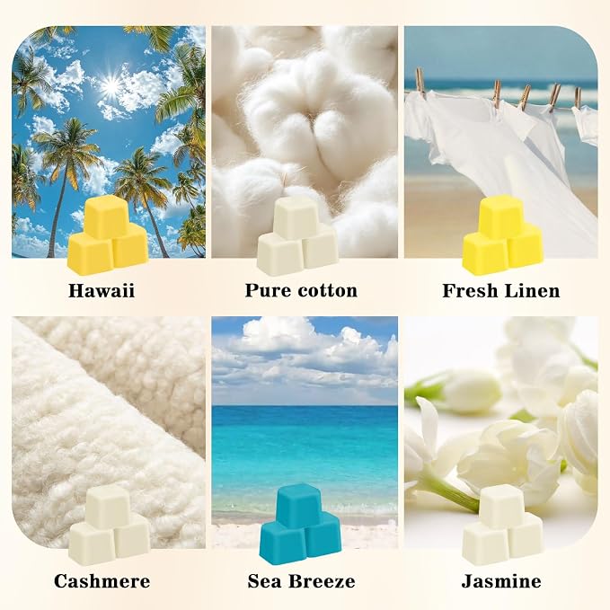 SCENTORINI Scented Wax Melts 12 Pack - Spring & Summer Assorted Scents Including Pure Cotton, Tahiti Vanilla, Jasmine & Eucalyptus Sage | Strong Fragrance Wax Cubes for Warmer, Home, Office Relaxation