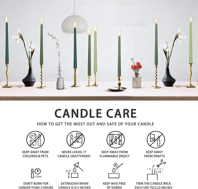 Scented Taper Candle Green Candlesticks - 10 Inch Smokeless Tapered Candles Colored Candle Sticks Dripless Candles Wax for Wedding Home Dinner Party,8D4PC-GREENGRA