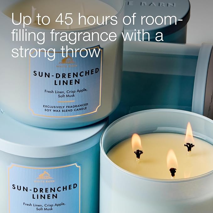 Bath & Body Works Sun-Drenched Linen 3-Wick Candle - Scented Candle for At-Home Use - Long-Lasting, Room-Filling Fragrance - High Fragrance Oil Concentration - Soy Wax Blend - 2-Pack