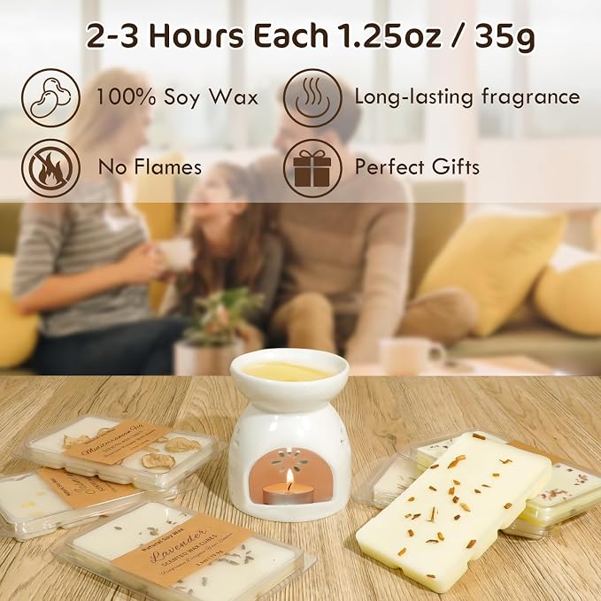 SCENTORINI Wax Melts, 6 Pack Summer Scented Wax Cubes, Soy Wax Melts Tarts with Natural Dried Flower & Highly Scented Essential Oil, Candle Wax for Warmer Gift Set for Home Fragrance