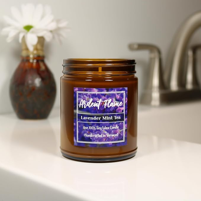 Candles | Lavender Mint Tea | 100% Natural Soy Wax Candle for Home Decor | Highly Scented | Premium Fragrance | Handmade in Vermont, USA | 8 oz | Long Lasting | Gift for Women and Men