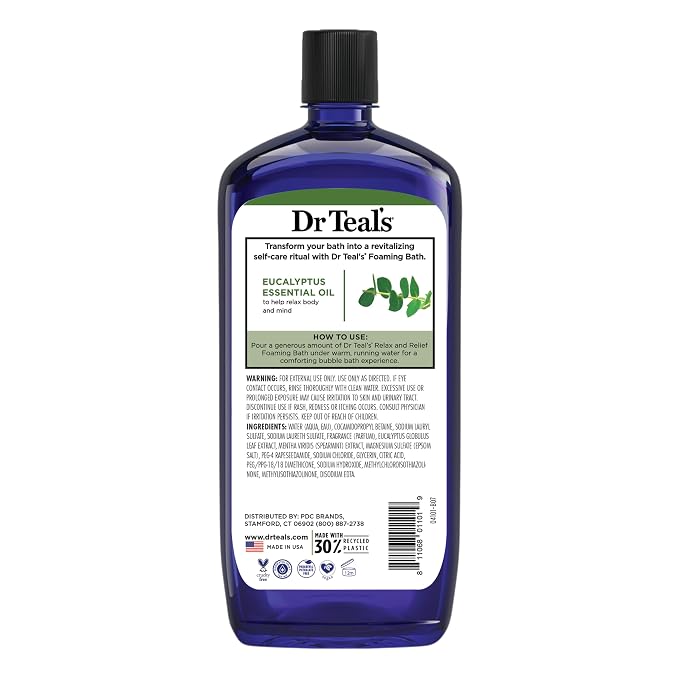 Dr Teal's Foaming Bath with Pure Epsom Salt,Relax & Relief with Eucalyptus & Spearmint,34 fl oz,2 Count (Pack of 6)