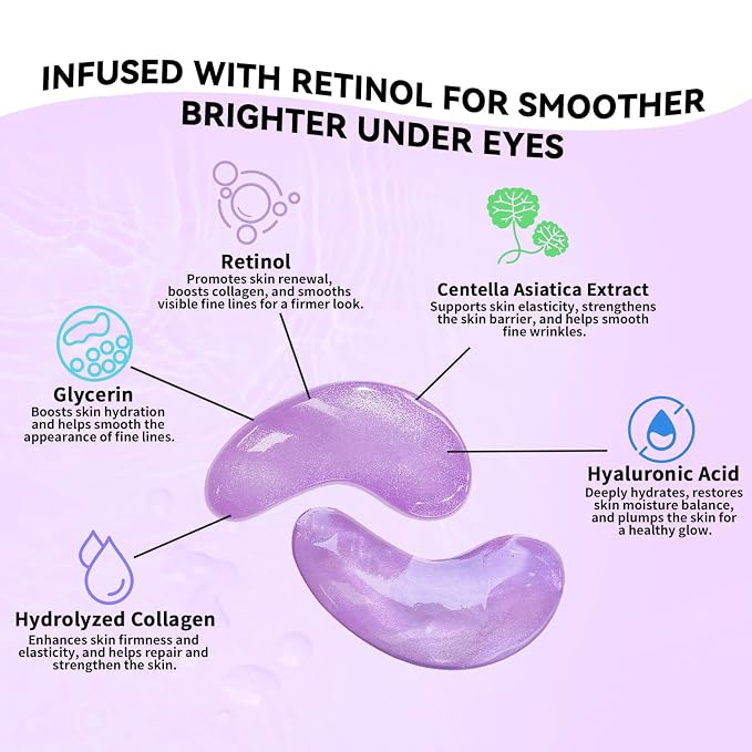Maskiss Retinol Under Eye Patches (24 Pairs), Purple Eye Masks for Dark Circles, Puffy Eyes & Wrinkles, Firming Collagen Eye Patches, Vegan Cruelty-Free Skincare Gifts for Women