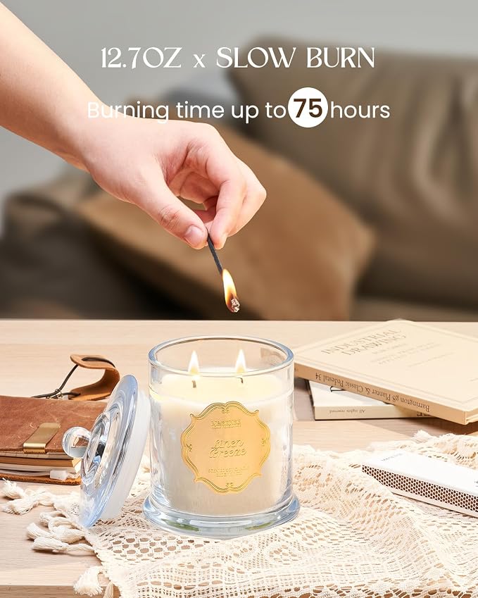 M&SENSE Linen Scented Soy Candle, 2 Wick 75H Clean Summer Fragrance | Non-toxic, Clean Refresh Scented Candles, Long-lasting Burn Housewarming Gift