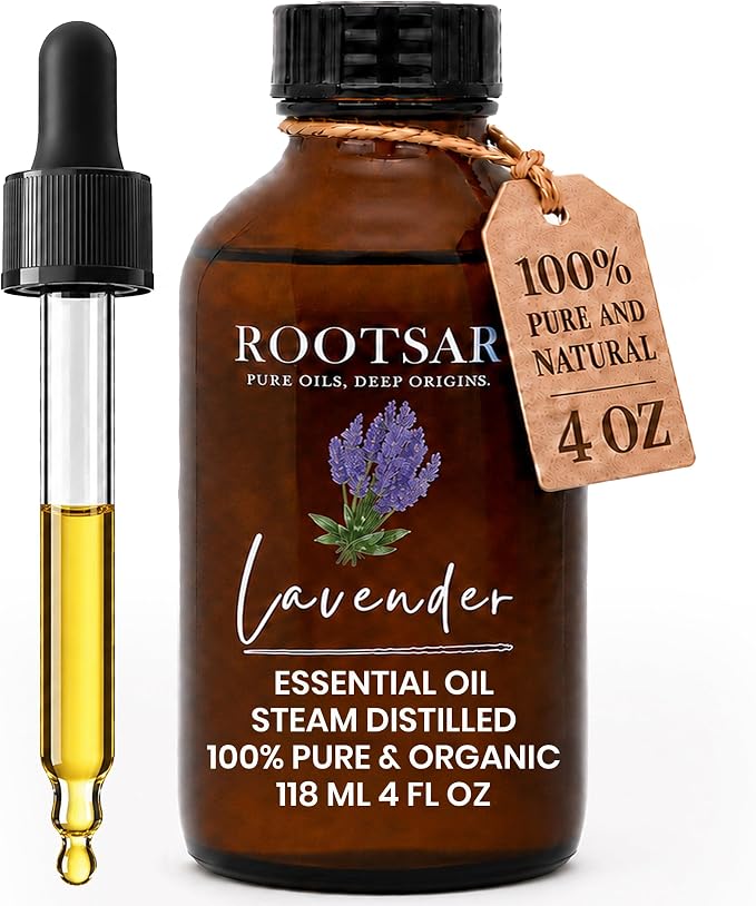 Lavender Essential Oil – 100% Pure Organic Lavender Oil, Steam Distilled, 4 FL OZ / 118 ML – Premium Essential Oil for Diffuser, Aromatherapy, Massage, Skin Care, Candle & Soap Making