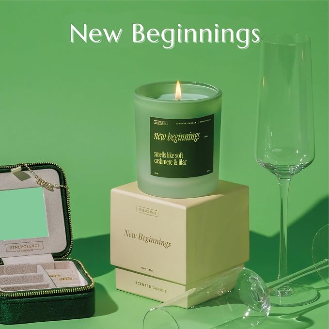 Benevolence LA New Beginnings Scented Candles | 10 oz, 40-50 Hour Burn, New Home Candle | House Warming Gifts for Women, Friends | Gift Idea for Promotion, Retirement - Notes of Cashmere & Lilac