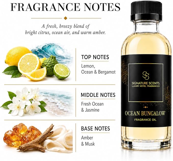 Signature Scents - Luxury Hotel Fragrances - Hotel Fragrance Oil - Diffuser Oil Blends for Aromatherapy (Ocean Bungalow) 4.05 Fl Oz (120ml)