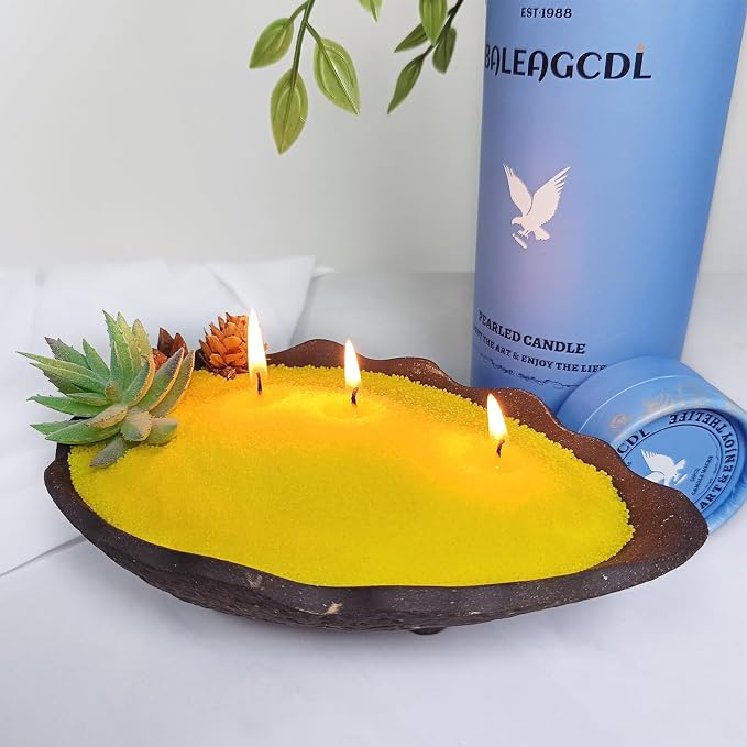 Pearled Candle – 18 oz Zesty Lemon Scented Sand Candles with 30 Wicks | Refillable Yellow Wax Long-Lasting Powder 120 Hours for Kitchen & Home Freshening Gifts