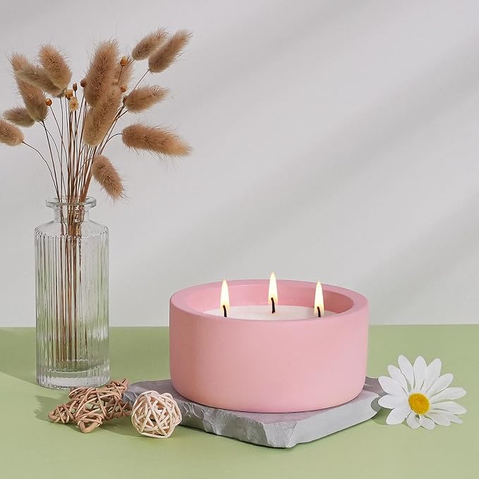 Viyffo 20oz Large Scented Candle - Rose & Jasmine, 3 Wick Pink Candles for Women Home Scented, Non Toxic Soy, Decorative Ceramic Jar Candle, Luxury Fragrance, Elegant Spring Décor & Birthday Gift