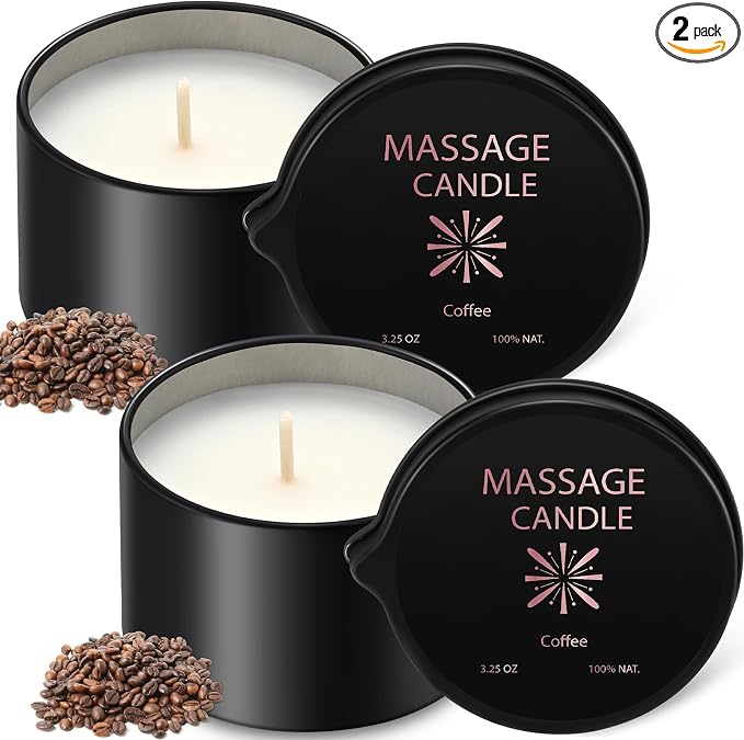 Nuanchu 2 Pcs 2.35 oz Massage Oil Candle, Ignite Low Temp Scented Body Oil Candles for Massage Therapy Soy Based Mother's Day Home Gift Spa Use, Coffee