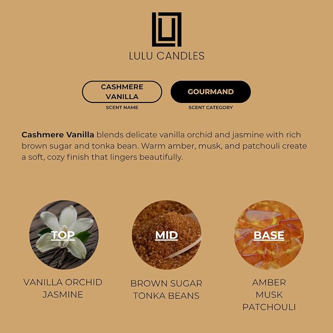 Lulu Candles | Cashmere Vanilla | Scented Soy Candle | Sweet Vanilla Fragrance - Perfume Inspired | Luxury Jar Candle | Highly Scented Long Lasting Candle | Home Fragrance Gift (9 Oz.)
