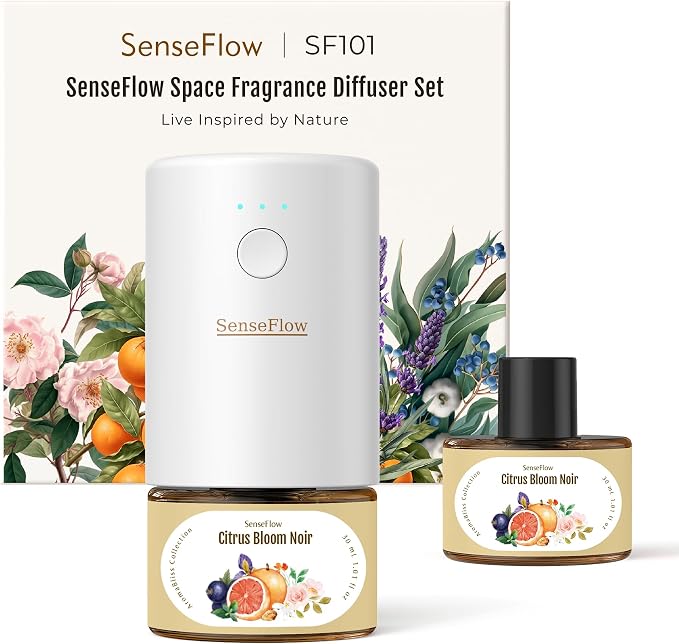 Essential Oil Refill 1.02oz/30ml - Free SF101 Waterless Aromatherapy Diffuser, Covers 1000 Sq Ft, 120-Day Natural Scent,Citrus Bloom Noir
