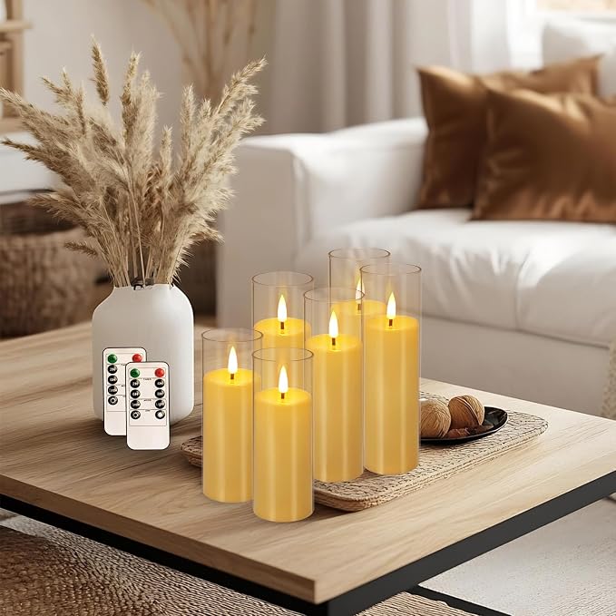 YOROXRG Flickering Flameless Candles Battery Operated with Remote and 2/4/6/8 H Timer Plexiglass LED Pillar Candles with Realistic Moving Wick for Home Decor Pack of 48 (D2.2 xH 5" 6" 7") (Ivory)