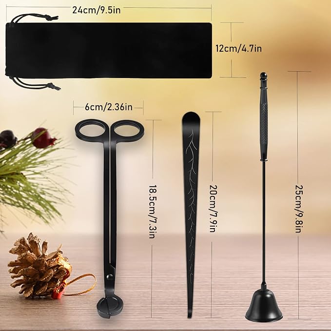3 in 1 Candle Accessory Set, Candle Wick Trimmer Cutter, Candle Snuffer & Candle Wick Dipper for Candle Aromatherapy Lover Gift, Stainless Steel Candle Care Kit (Black)