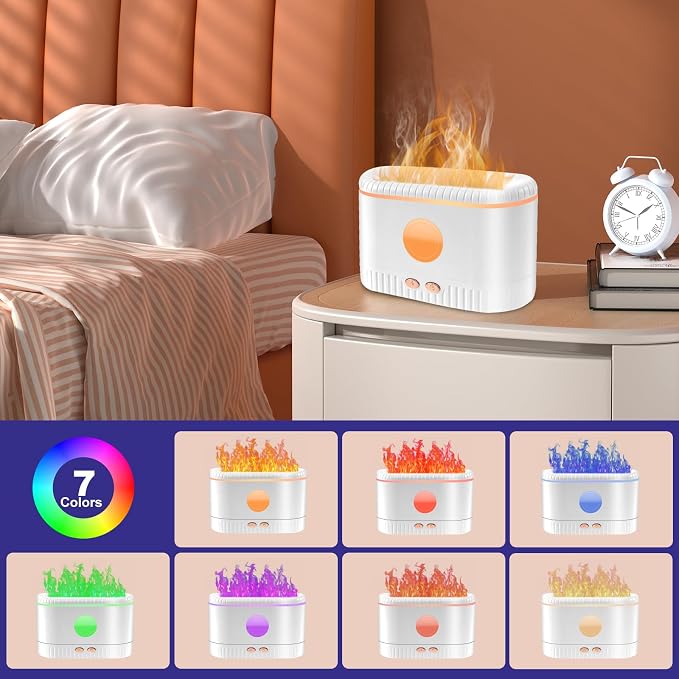 Essential Oil Diffuser 200ml Quiet Colorful Flame Diffuser Safe Fragrance Aroma Diffuser with Waterless Auto Off Protection Visible Water Level Mist Diffuser Humidifier for Home, Office, Gift (White)
