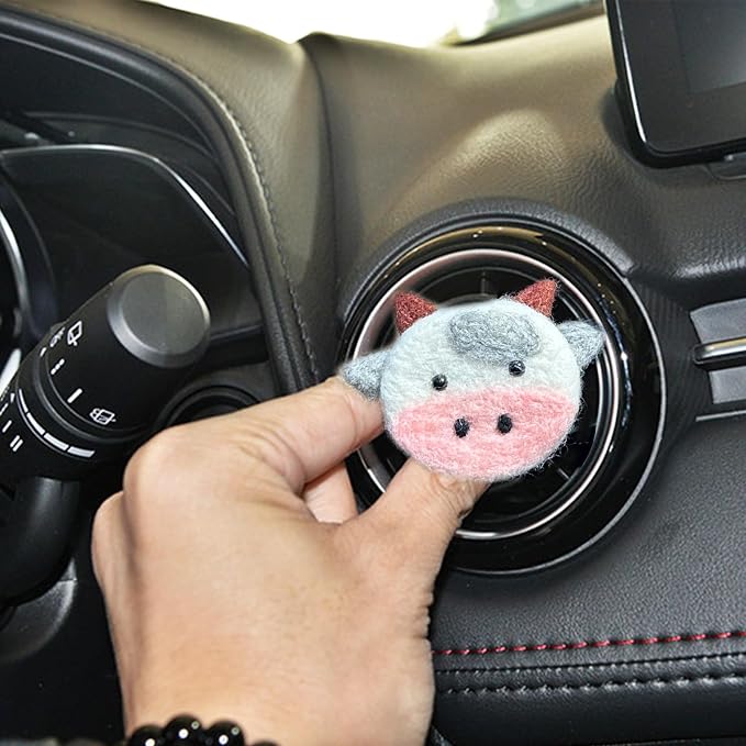 ORIESSE Cow Car Decor,Cute Air Vent Clip Car Air Freshener,Handmade Wool Felt Essential Oil Diffuser,Girly Cartoon Highland Cattle Decoration Accessories for Women