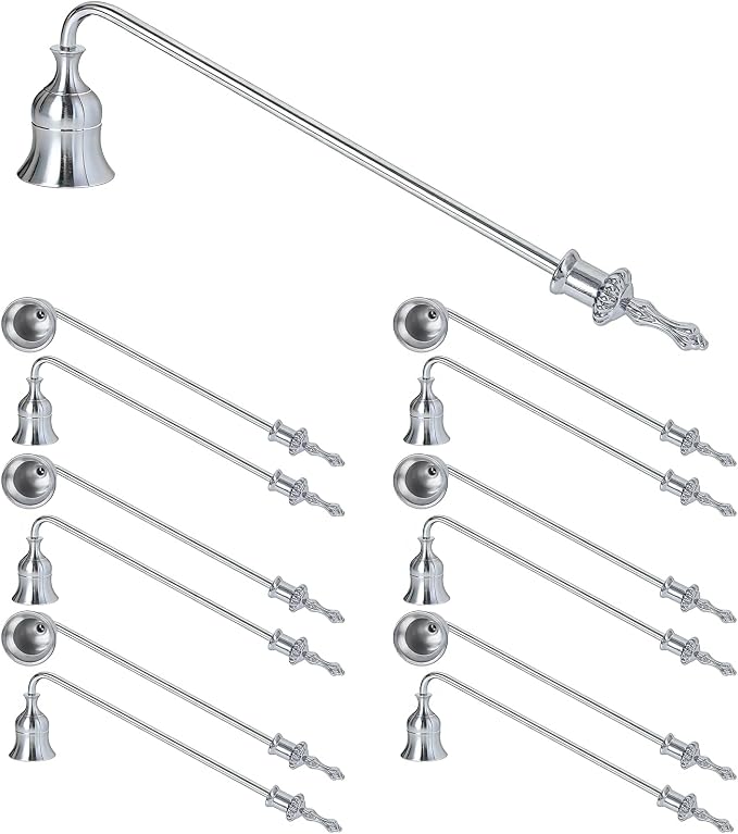 Candle Snuffer, 9-Inch Long Handle for Safe Flame Extinguishing, Smoke-Free & Splash-Free, Aluminum Metal Candle Wick Dipper & Extinguisher for Jar, Pillar, Scented Candles (Silver, 12 Pcs)