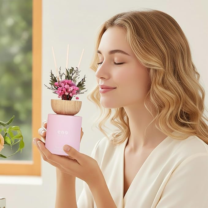 Reed Diffuser Set with Dried Flowers, 5.1 fl oz / 150ml, Watermelon Soda - Home Fragrance Diffuser with Sticks for Bathroom Shelf Decor, Bedroom, Office & Gift