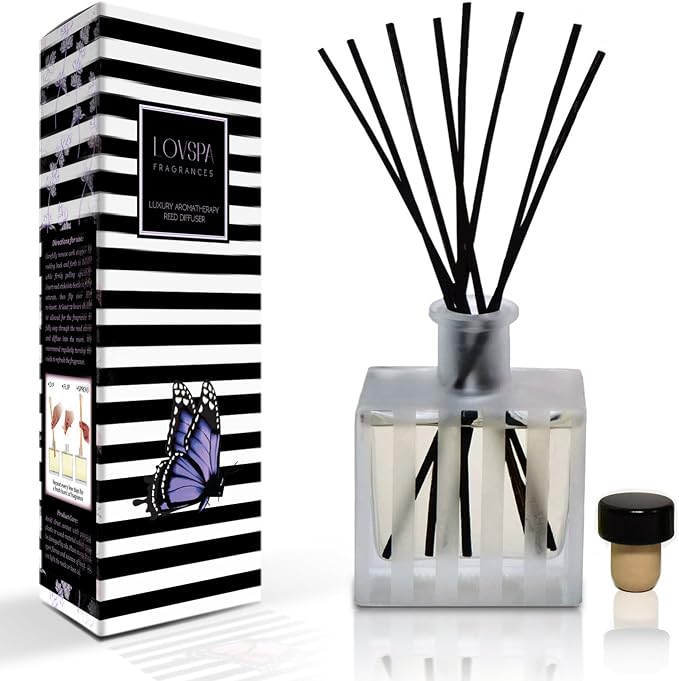 Reed Diffuser Set, French Lavender Scented Oil Diffuser with Sticks, Home Fragrance Accessories for Bathroom Shelf Decor, Aroma Diffusers for Home or Office Desk, USA Made